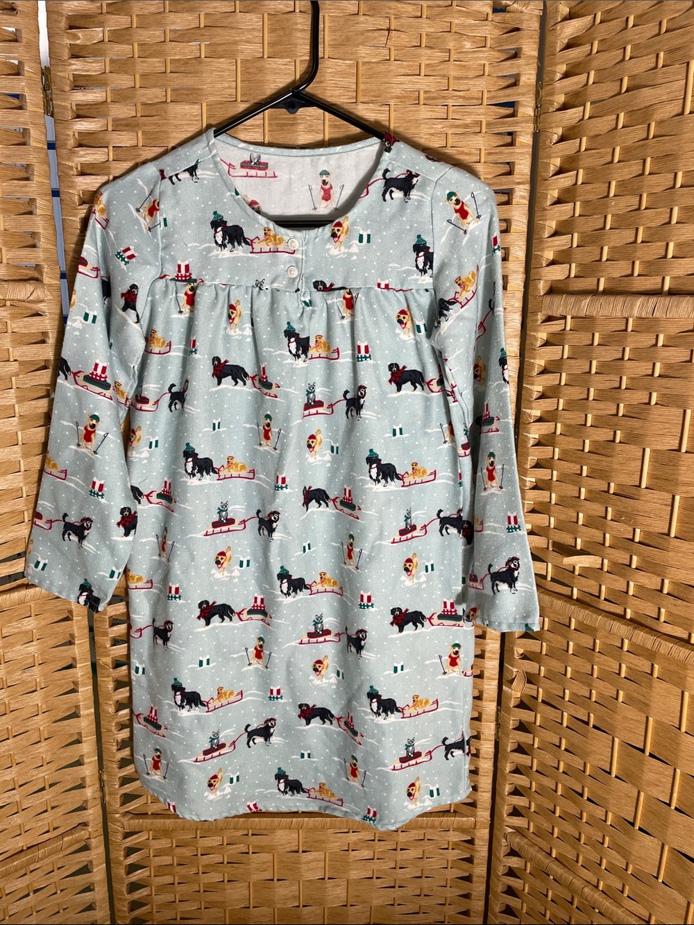 Lands’ End Light Blue Holiday Dog Print Kids Pajama Nightgown - Size 10